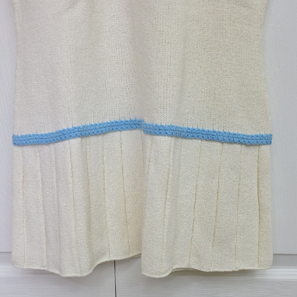 Vintage 1970s Hamton Court Tennis Skirt Cream/White And Blue Pleated Knitted NWT - Picture 3 of 10
